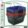 Supermarket Plastic Stackable Hand Shopping Basket with Double Wire Handles